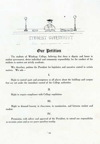 a copy of the student government association petition from the 1912 Tatler