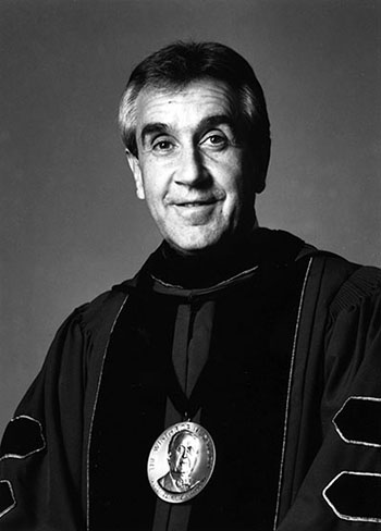 black and white photo of Anthony DiGiorgio in regalia