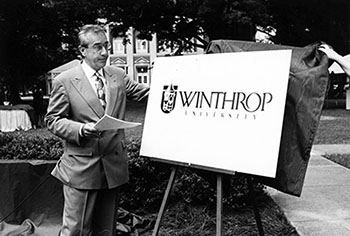 Anthony DiGiorgio unveiling the Winthrop University logo