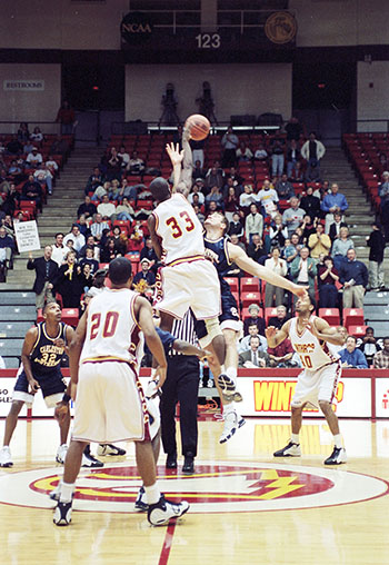 color photo taken during a Winthrop basketball tournament game in 1999
