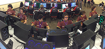 a wide angle view of the 2019 esports team during a competition