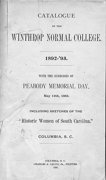 black and white photo lists the names of the board of trustees for winthrop normal
                              and industrial college in July of 1895