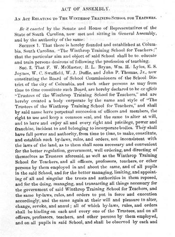 text of the Act of Assembly relating to the winthrop training school for teachers