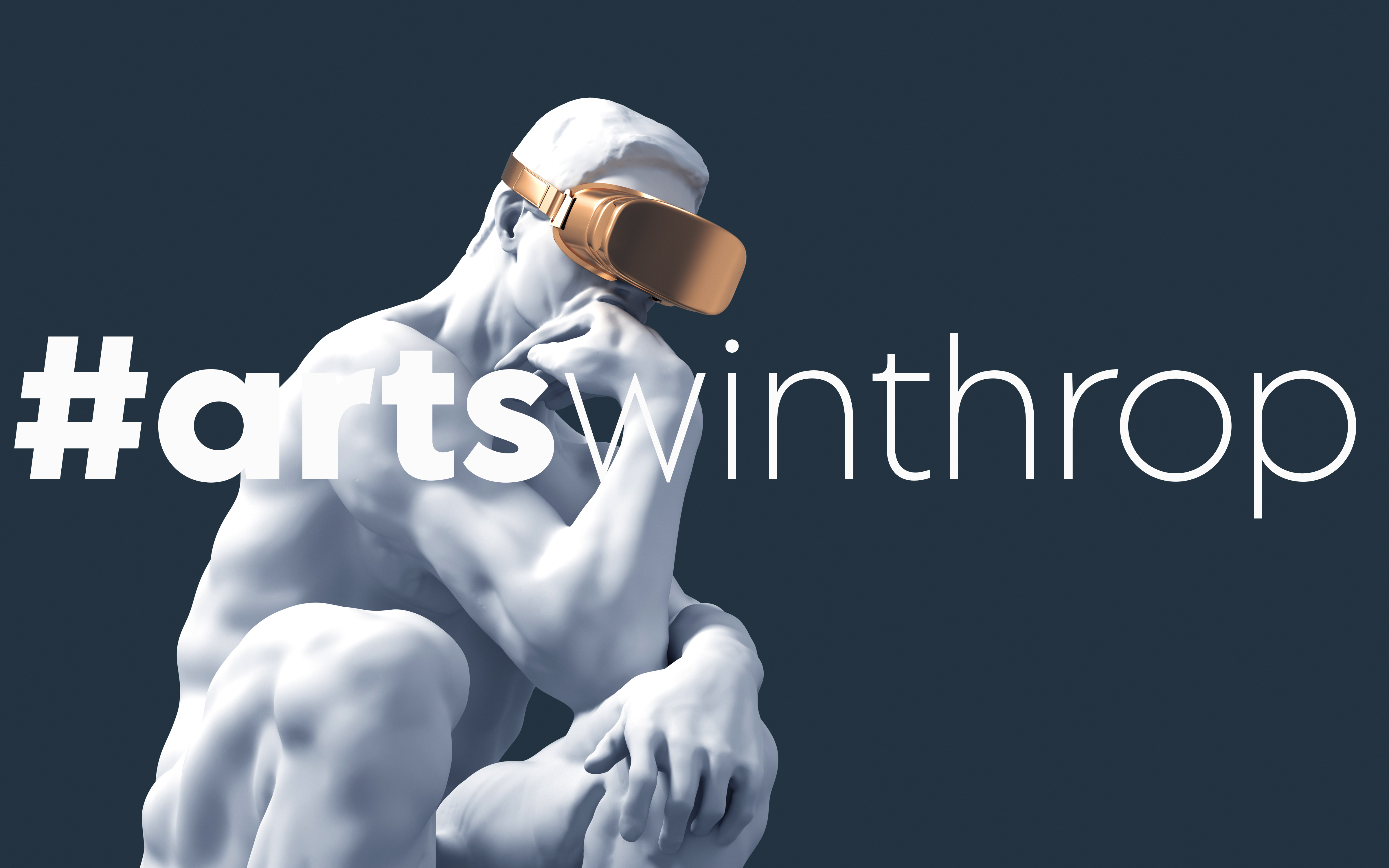 marble sculpture wearing VR headset