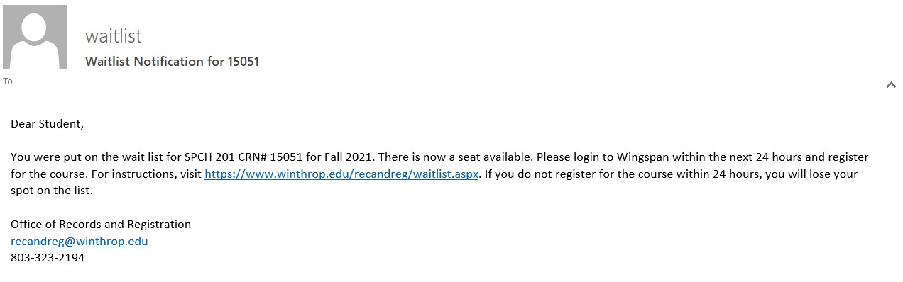 Waitlist notification email