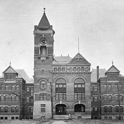 Aged photo of the Tillman Hall building on Winthrop's campus circa 1895