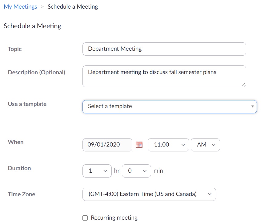 Schedule Zoom Meeting Web