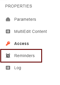 screenshot of the reminders button inside the properties menu